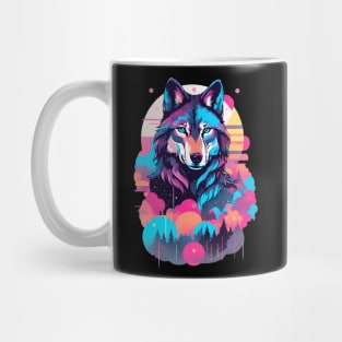 Vaporwave Wolf Shirt - Neon Blue Eyes Mug
